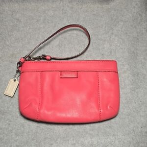 Coach Bright Coral Leather Wristlet Clutch